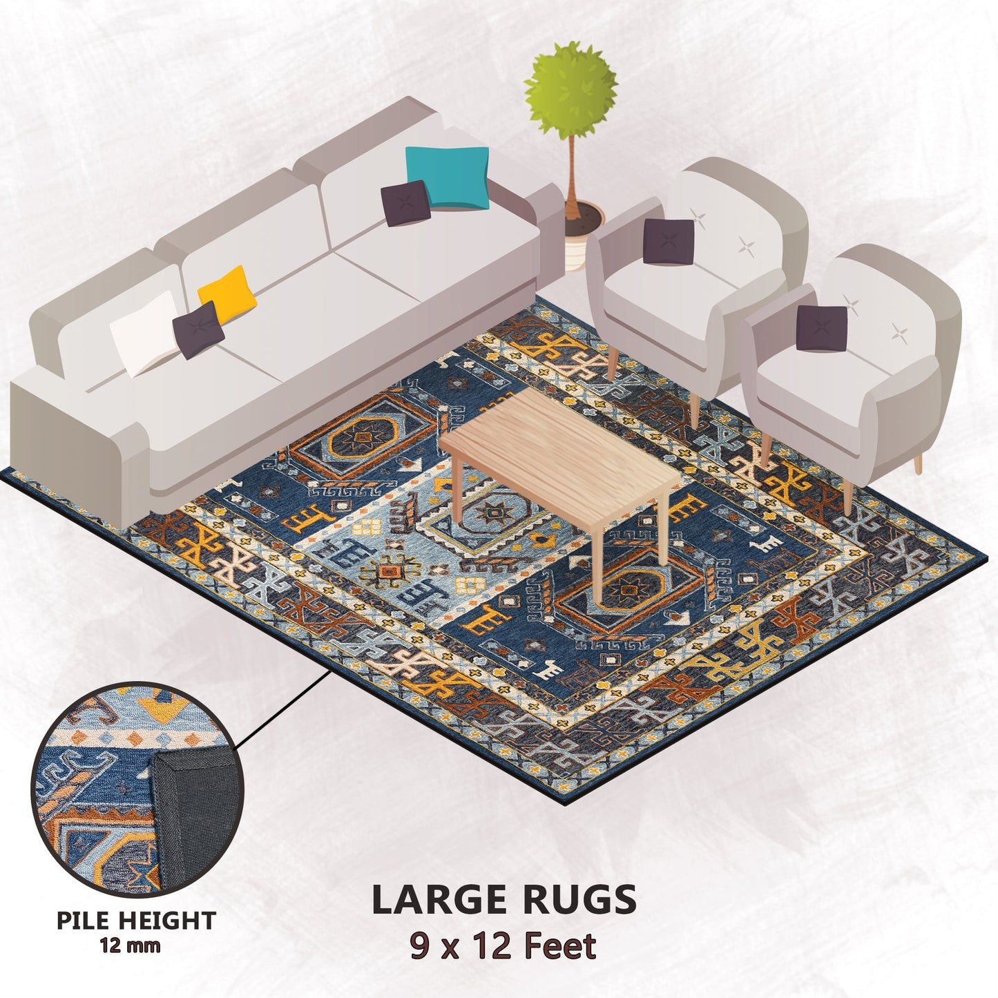 Premium Hand-Tufted Rug Made of 100% Wool - Inca Fable - 9x12 Feet