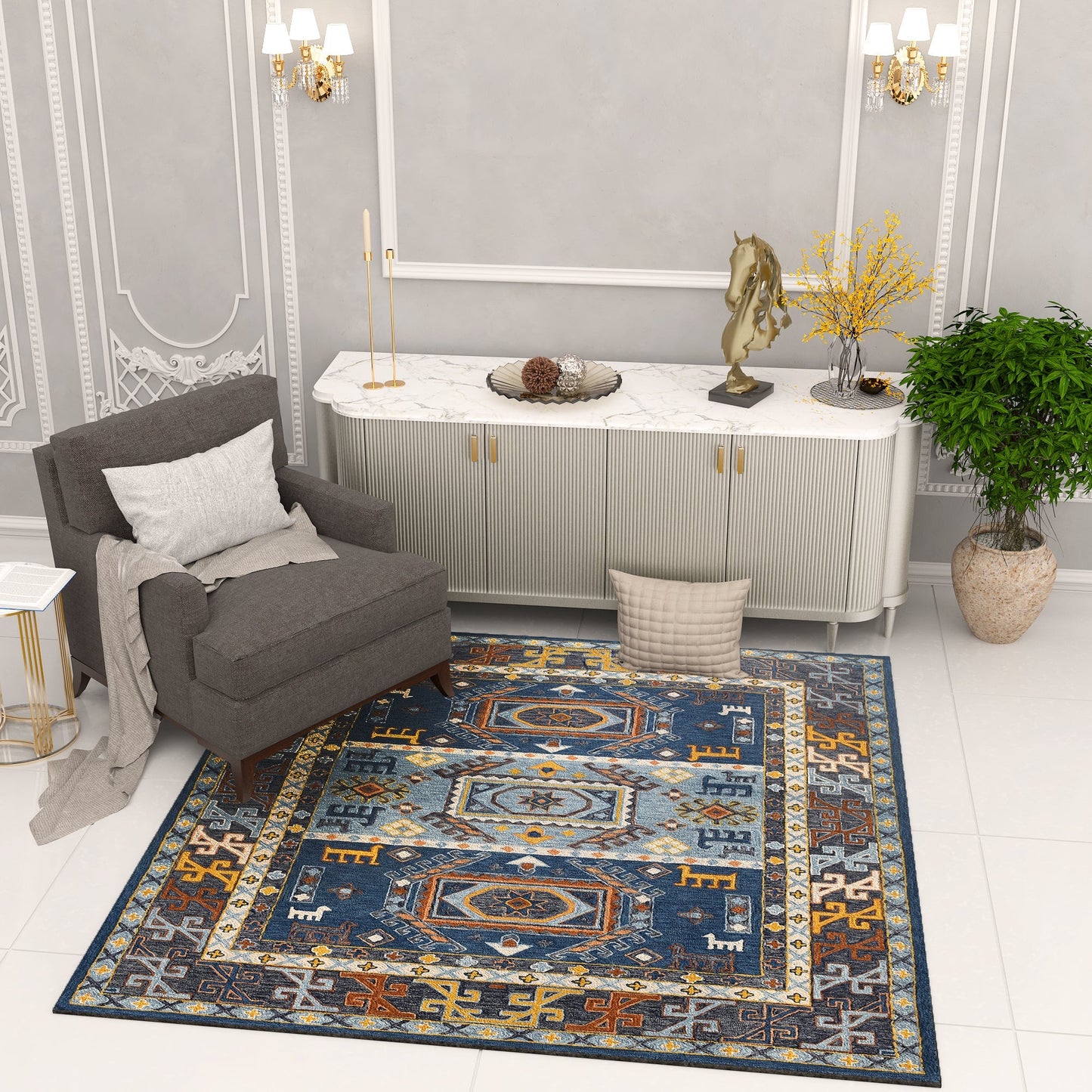 Premium Hand-Tufted Rug Made of 100% Wool - Inca Fable - 6x6 Feet