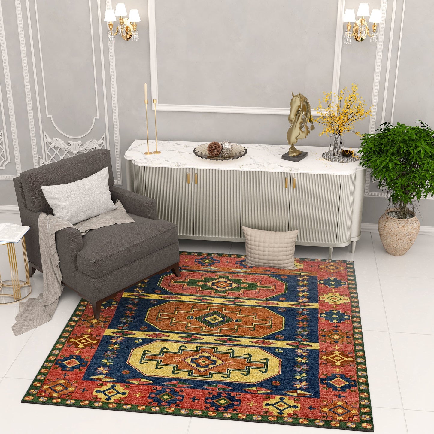 Premium Hand-Tufted Rug Made of 100% Wool - Inca Myth - 6x6 Feet