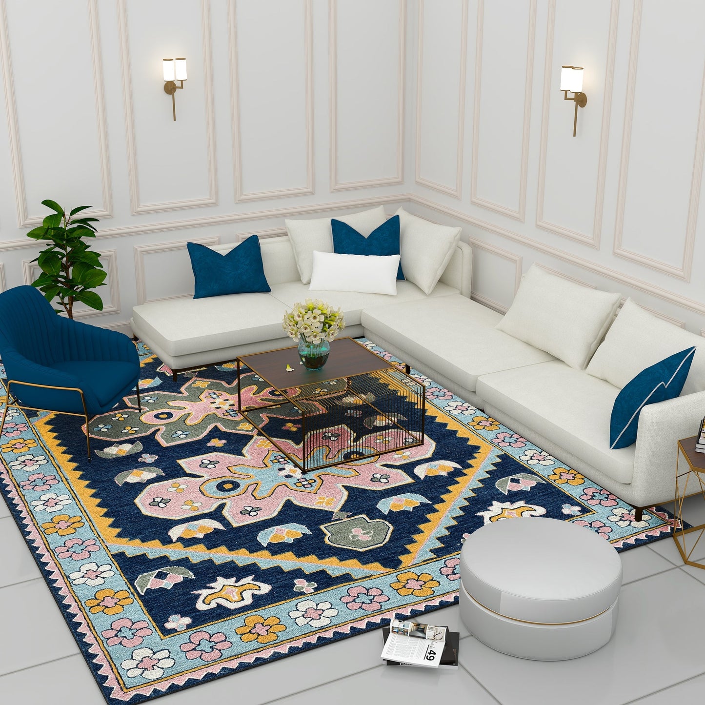 Premium Hand-Tufted Rug Made of 100% Wool - Lotus Bloom - 8x10 Feet
