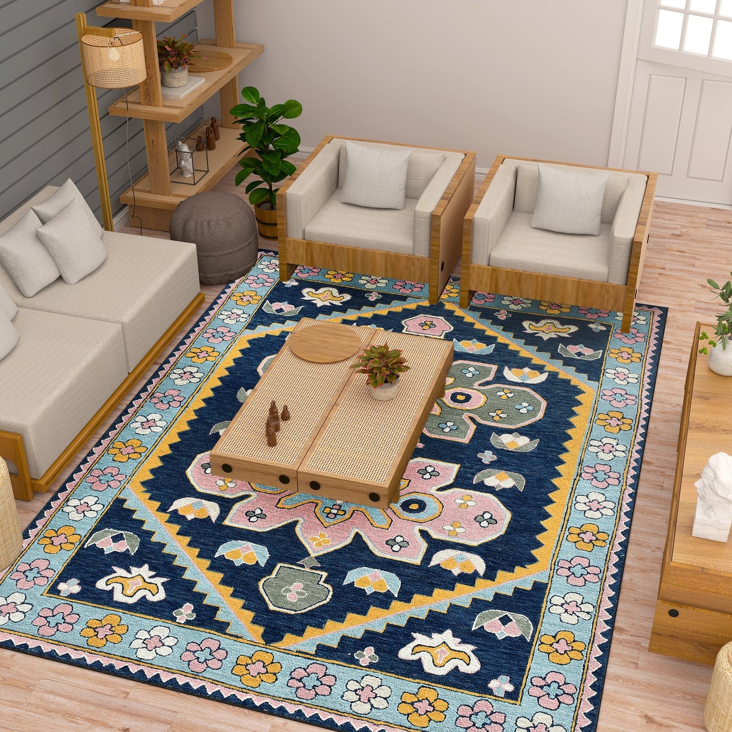 Premium Hand-Tufted Rug Made of 100% Wool - Lotus Bloom - 8x10 Feet