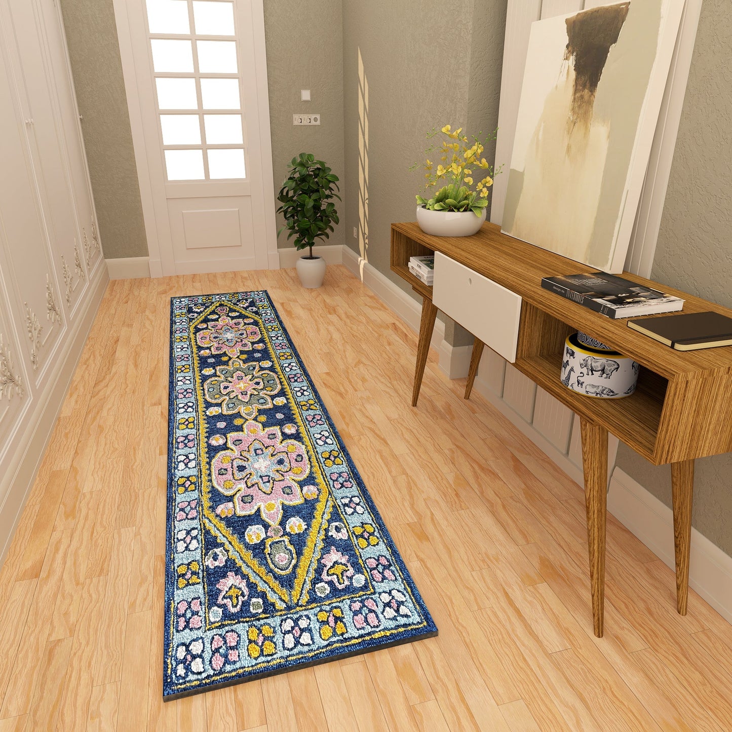Premium Hand-Tufted Rug Made of 100% Wool - Lotus Bloom - 2x8 Feet