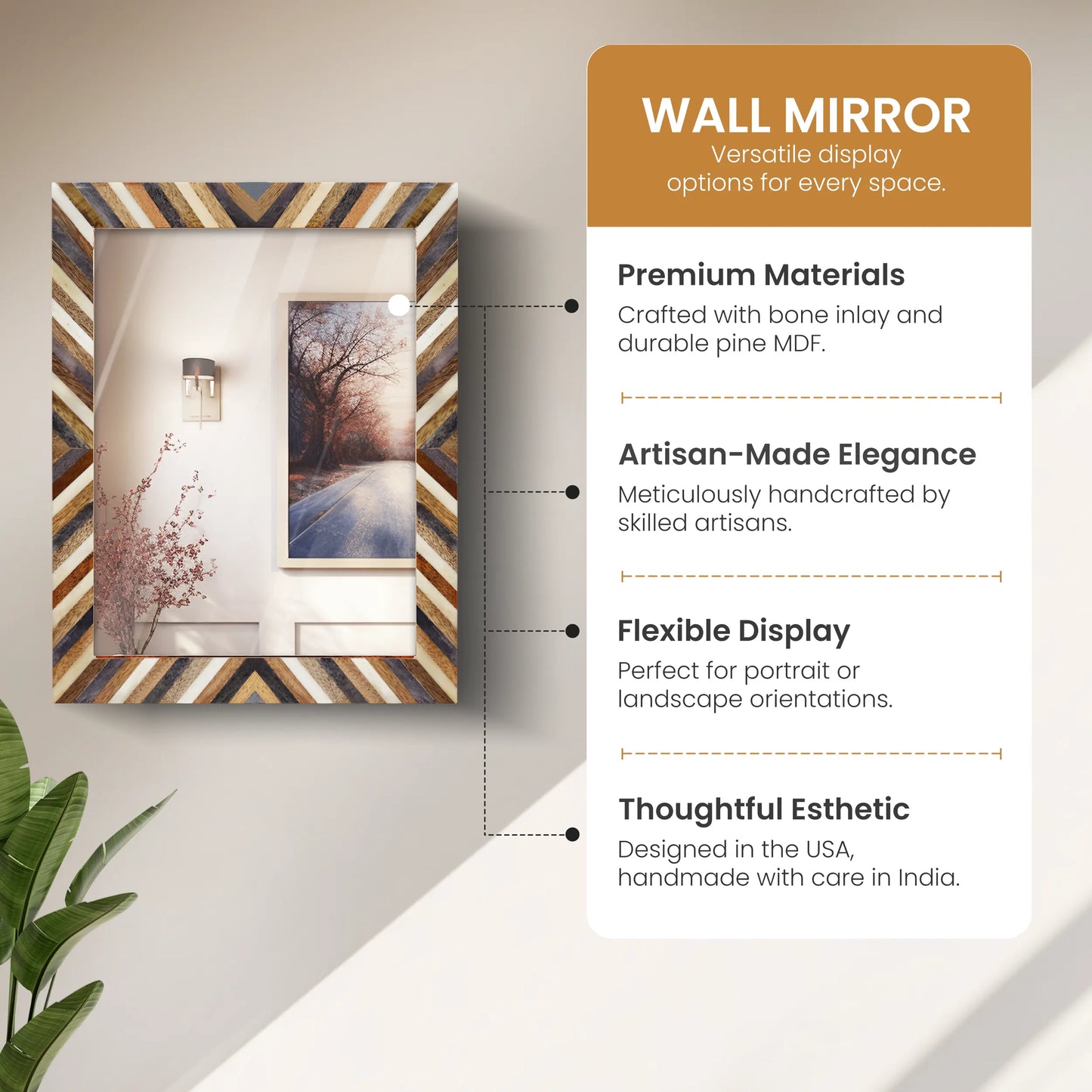 Make to Order Bone Inlay Wall Mirror Frame Hypno Daze Pattern 18 x 24 Inches