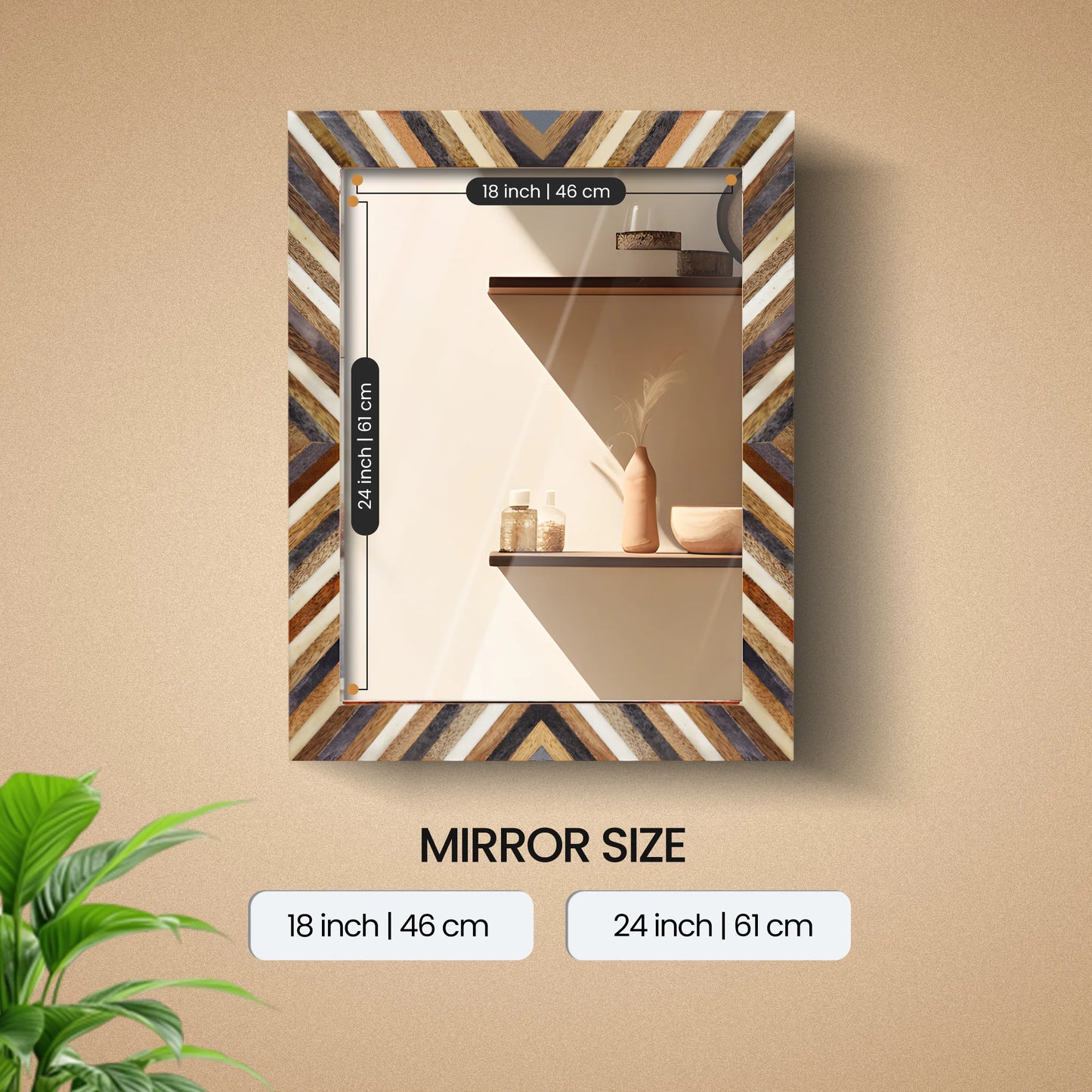 Make to Order Bone Inlay Wall Mirror Frame Hypno Daze Pattern 18 x 24 Inches