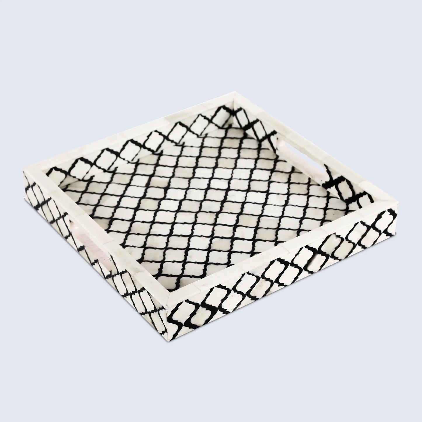Decorative Tray Moroccan Pattern Bone & Resin Inlay Collection in 3 Sizes, Black & White