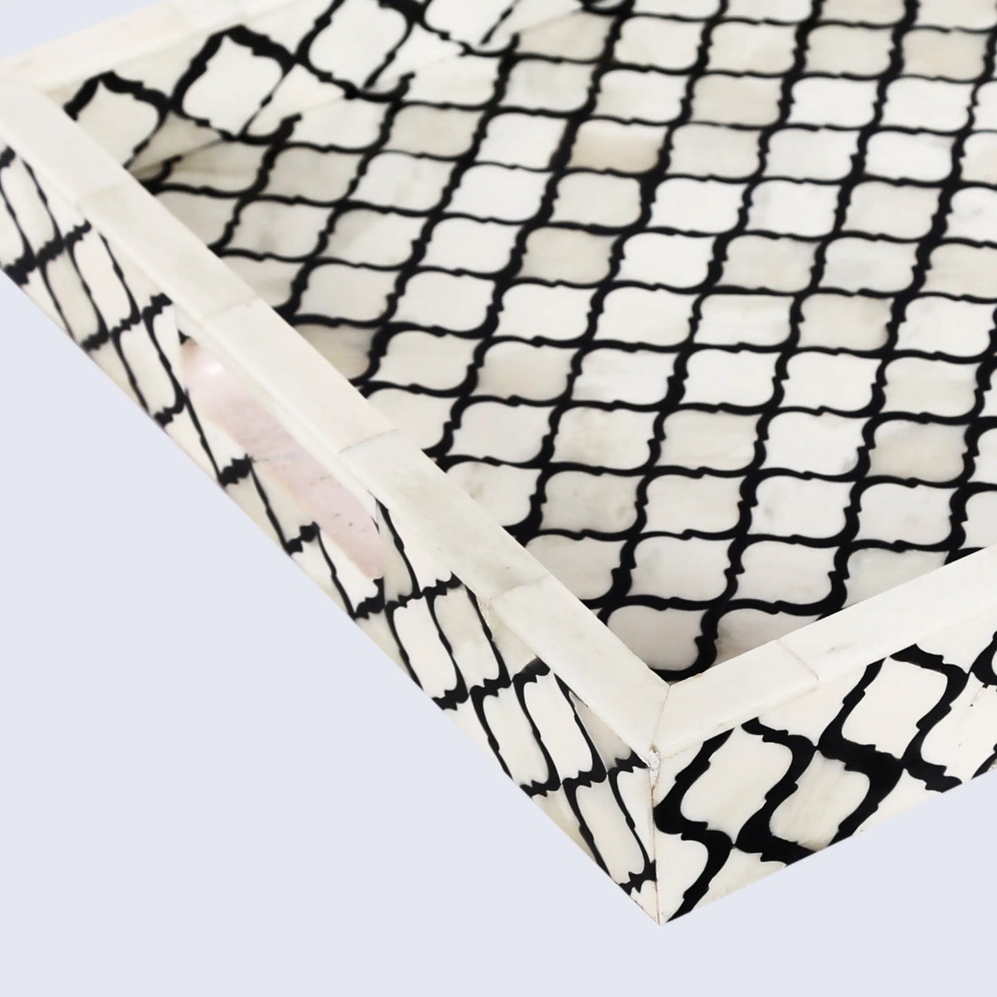 Decorative Tray Moroccan Pattern Bone & Resin Inlay Collection in 3 Sizes, Black & White