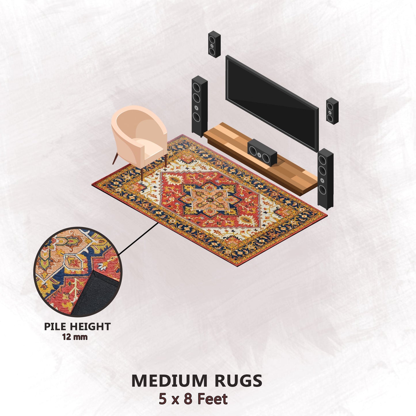 Premium Hand-Tufted Rug Made of 100% Wool - Maras Palace - 5x8 Feet