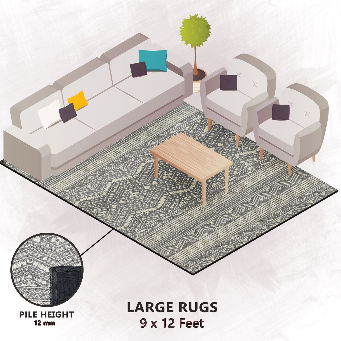 Premium Hand-Tufted Rug Made of 100% Wool - Midnight Mist - 9x12 Feet