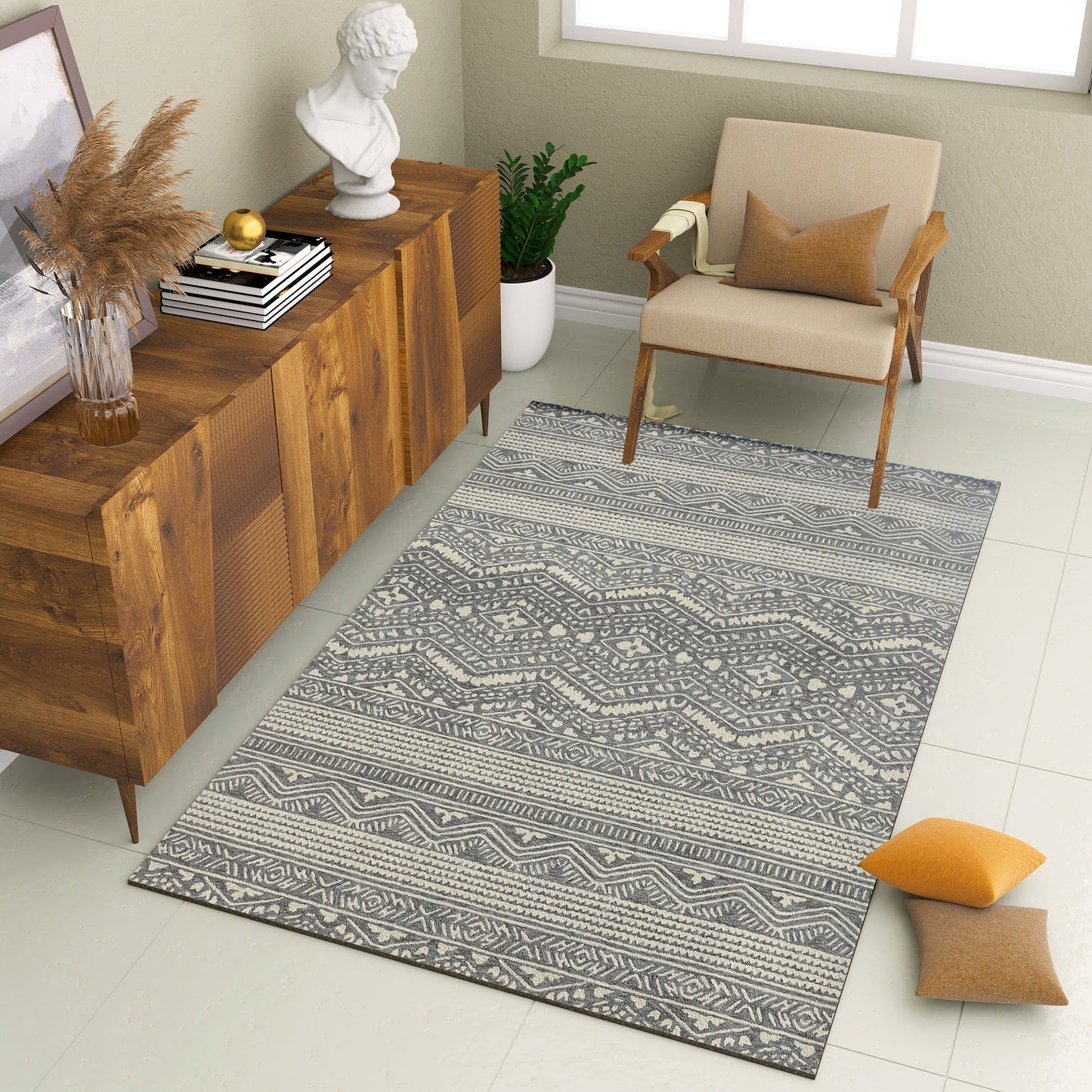 Premium Hand-Tufted Rug Made of 100% Wool - Midnight Mist - 5x8 Feet