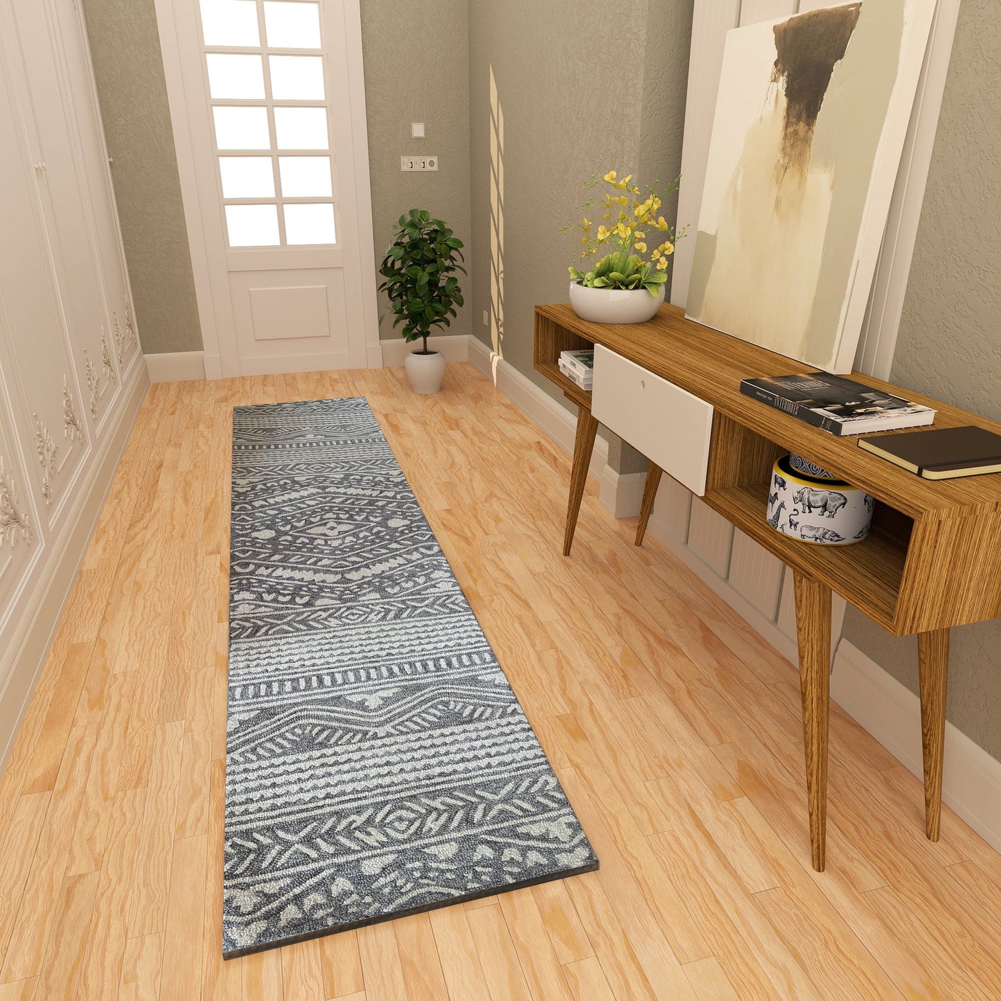 Premium Hand-Tufted Rug Made of 100% Wool - Midnight Mist - 2x6 Feet