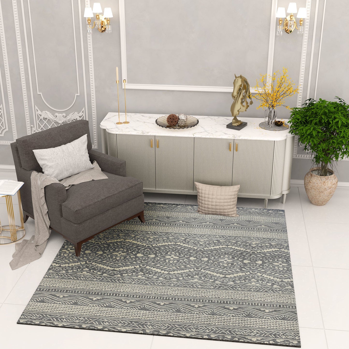 Premium Hand-Tufted Rug Made of 100% Wool - Midnight Mist - 6x9 Feet