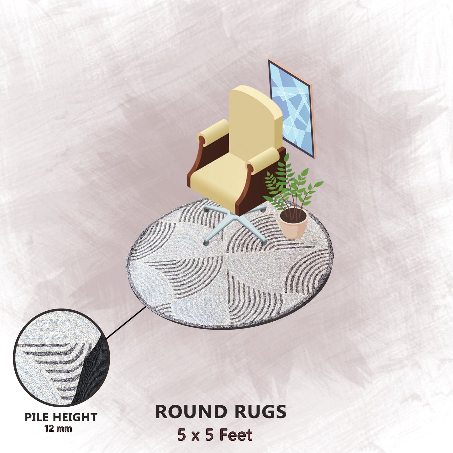 Premium Hand-Tufted Rug Made of 100% Wool - Mono Loops - 5x5 Feet