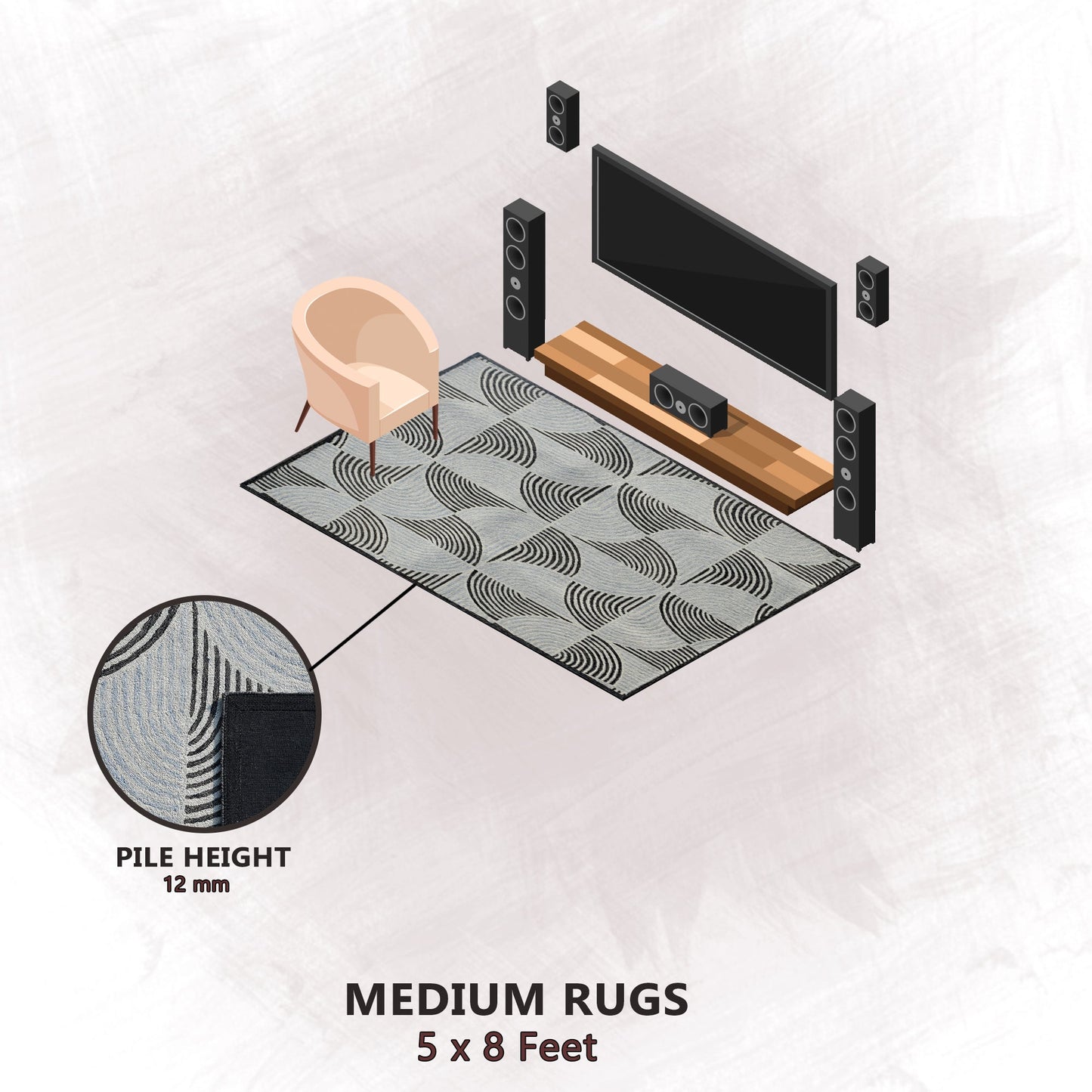 Premium Hand-Tufted Rug Made of 100% Wool - Mono Loops - 5x8 Feet