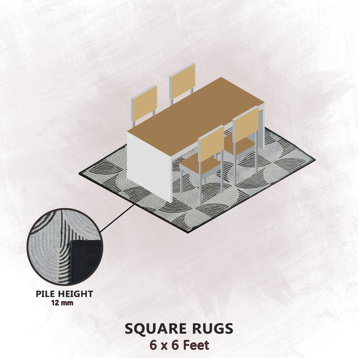 Premium Hand-Tufted Rug Made of 100% Wool - Mono Loops - 6x6 Feet