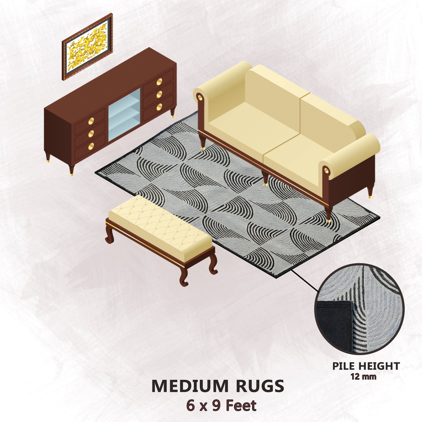 Premium Hand-Tufted Rug Made of 100% Wool - Mono Loops - 6x9 Feet