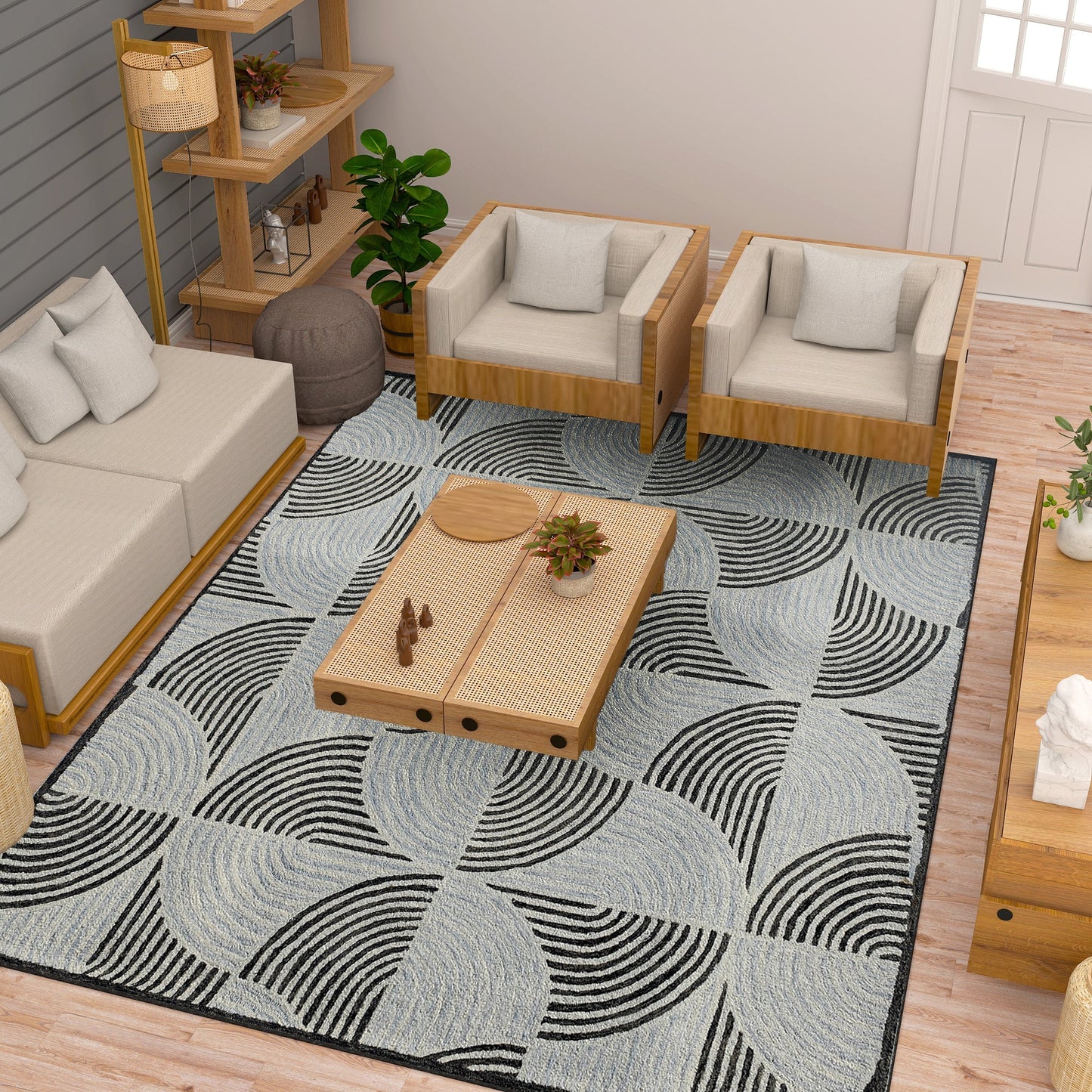 Premium Hand-Tufted Rug Made of 100% Wool - Mono Loops - 9x12 Feet