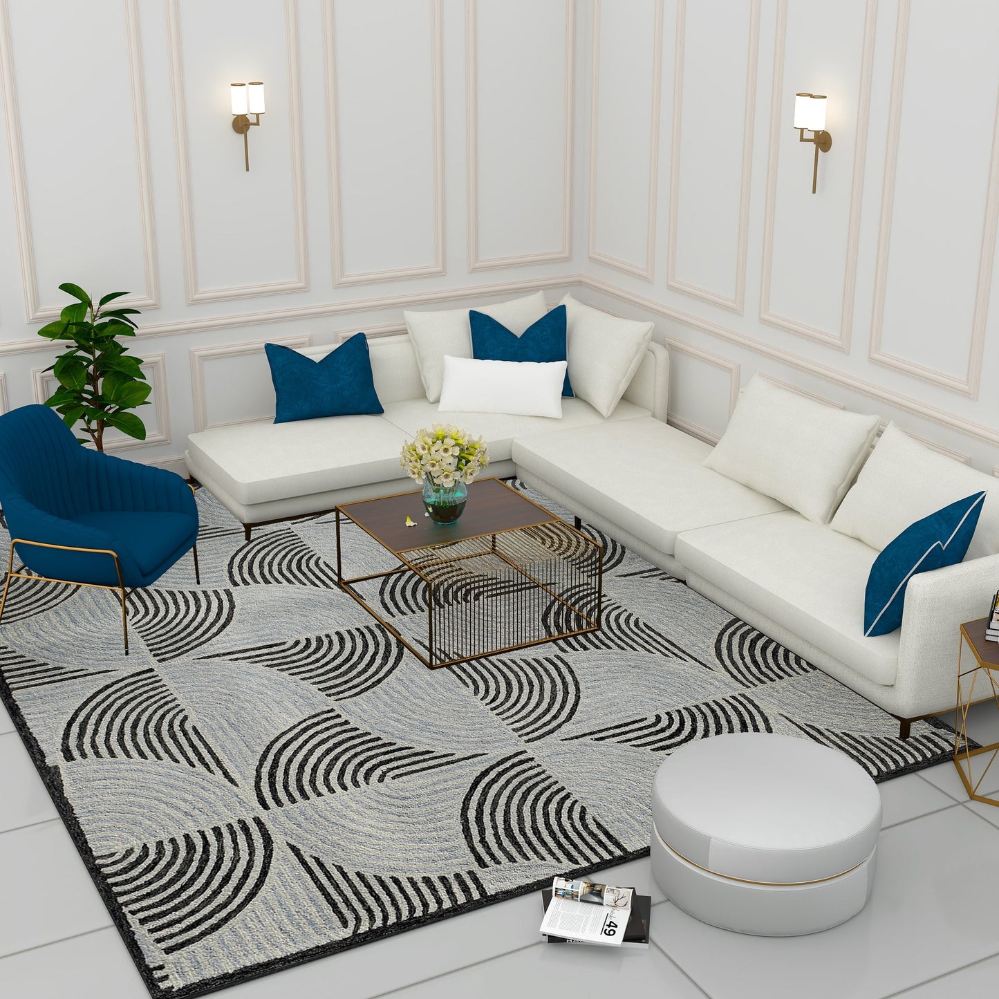 Premium Hand-Tufted Rug Made of 100% Wool - Mono Loops - 9x12 Feet