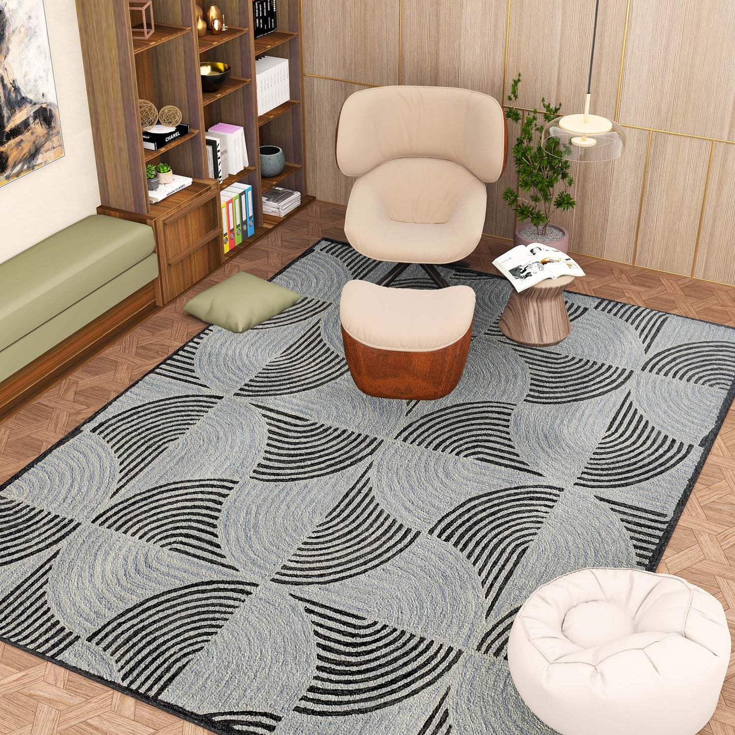 Premium Hand-Tufted Rug Made of 100% Wool - Mono Loops - 9x12 Feet