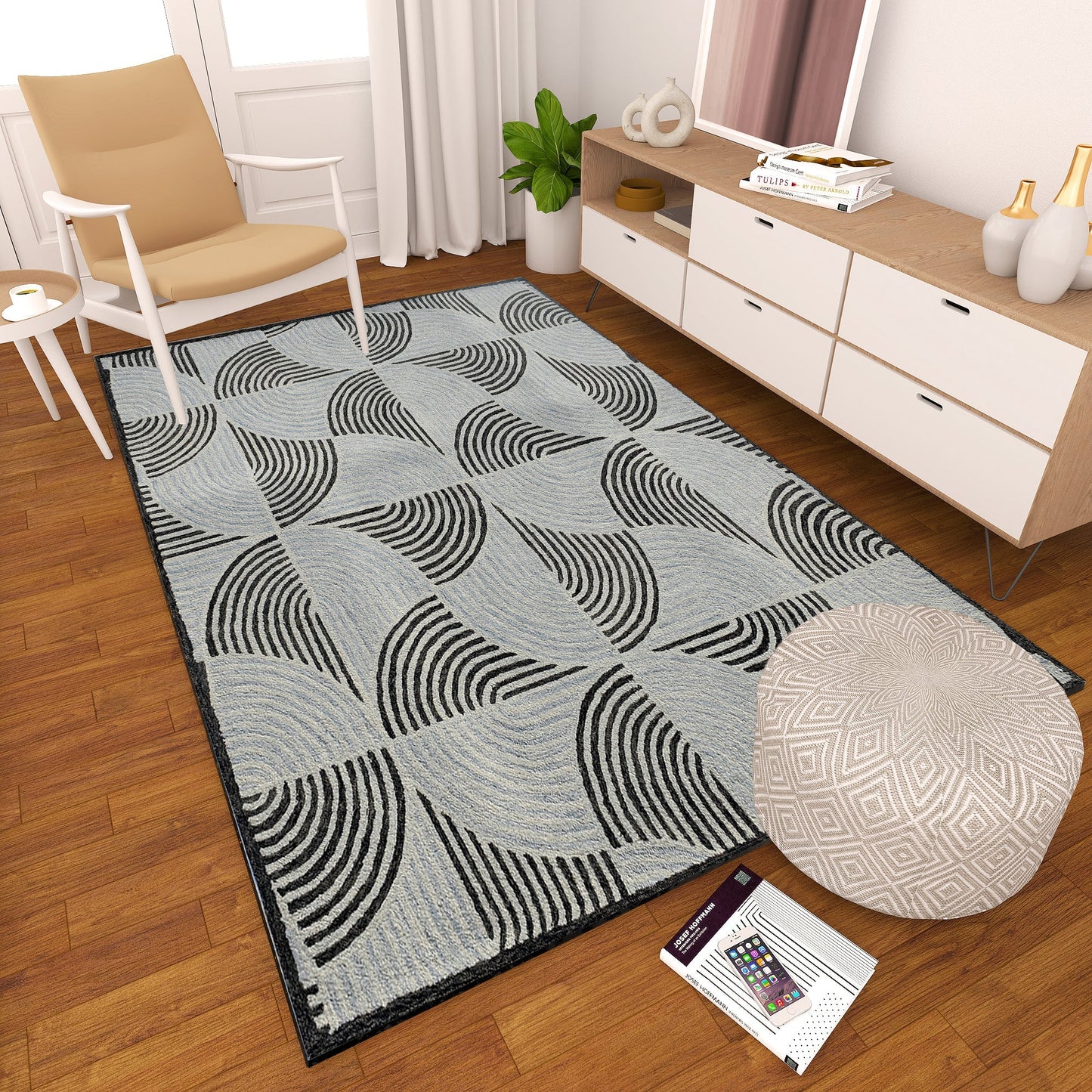 Premium Hand-Tufted Rug Made of 100% Wool - Mono Loops - 6x9 Feet