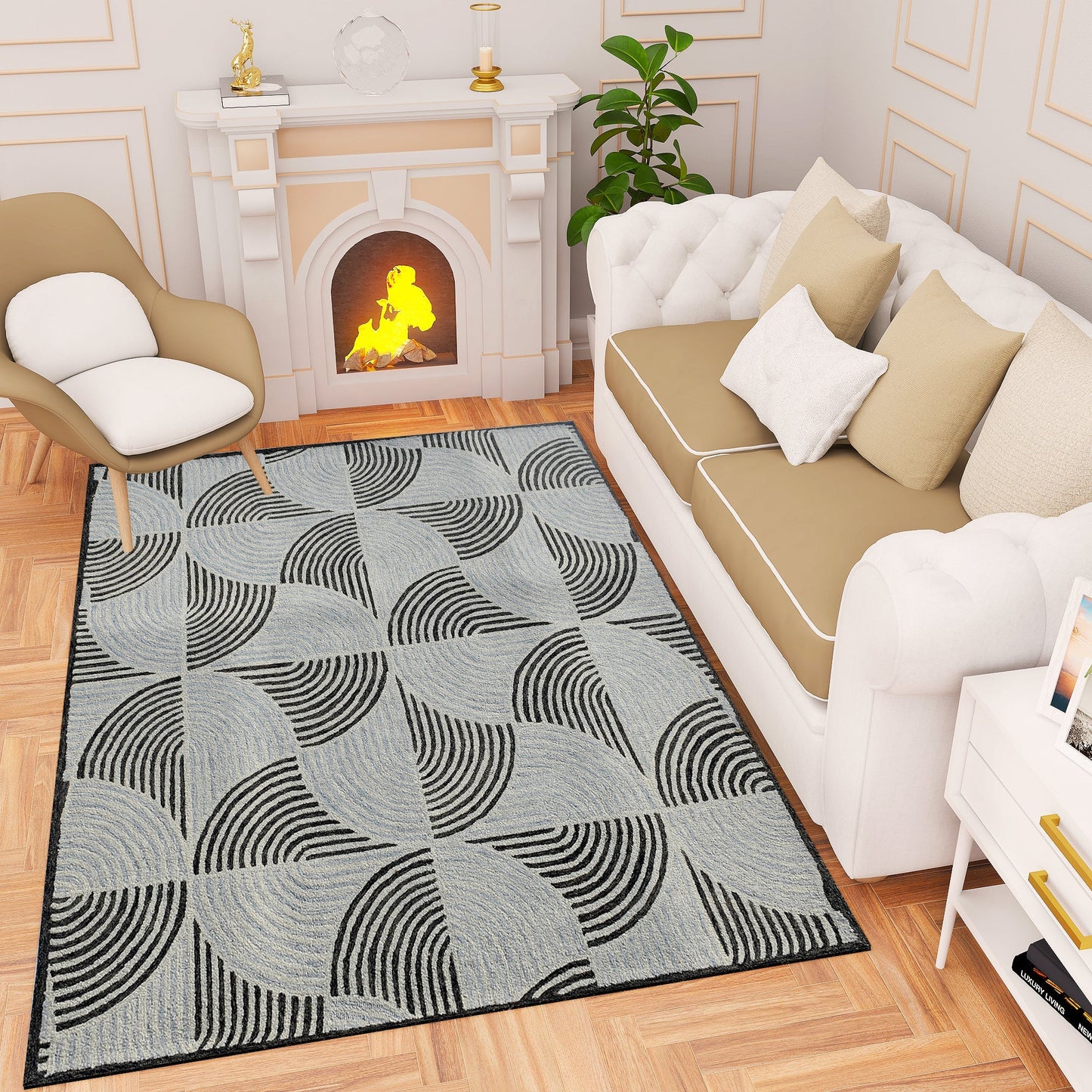 Premium Hand-Tufted Rug Made of 100% Wool - Mono Loops - 6x9 Feet