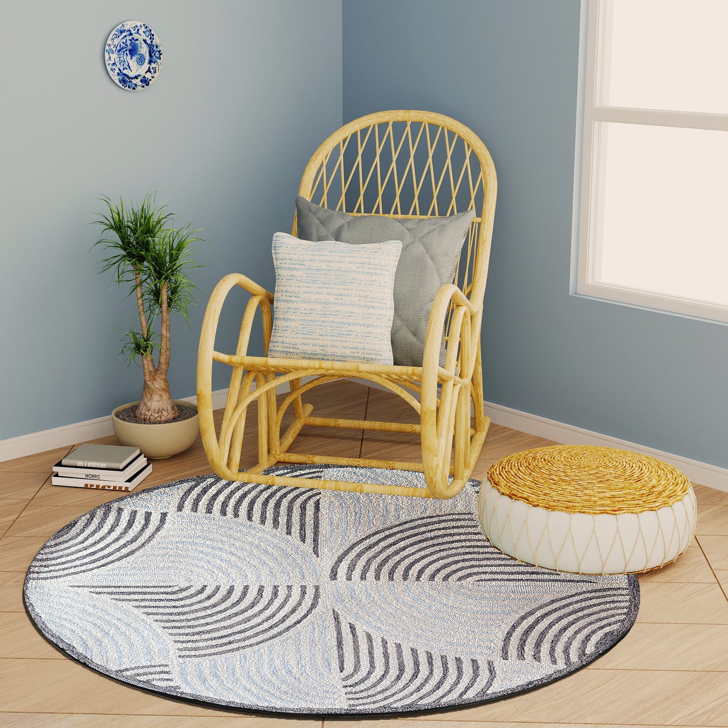Premium Hand-Tufted Rug Made of 100% Wool - Mono Loops - 5x5 Feet