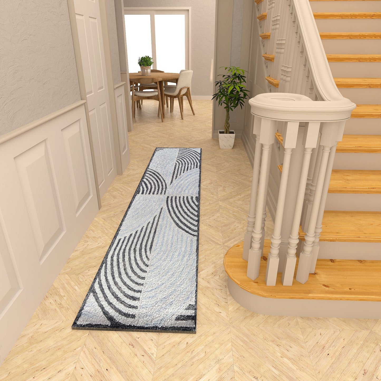 Premium Hand-Tufted Rug Made of 100% Wool - Mono Loops - 2x10 Feet