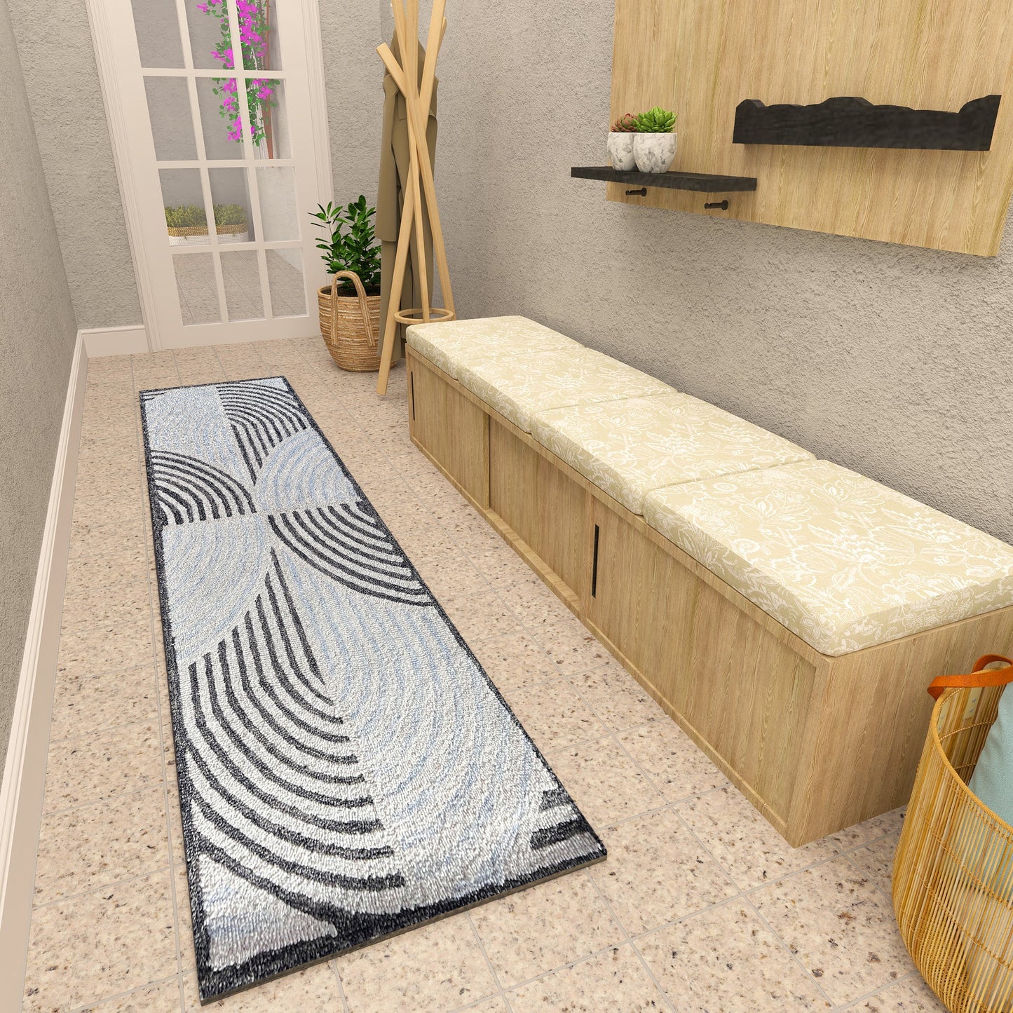 Premium Hand-Tufted Rug Made of 100% Wool - Mono Loops - 2x10 Feet
