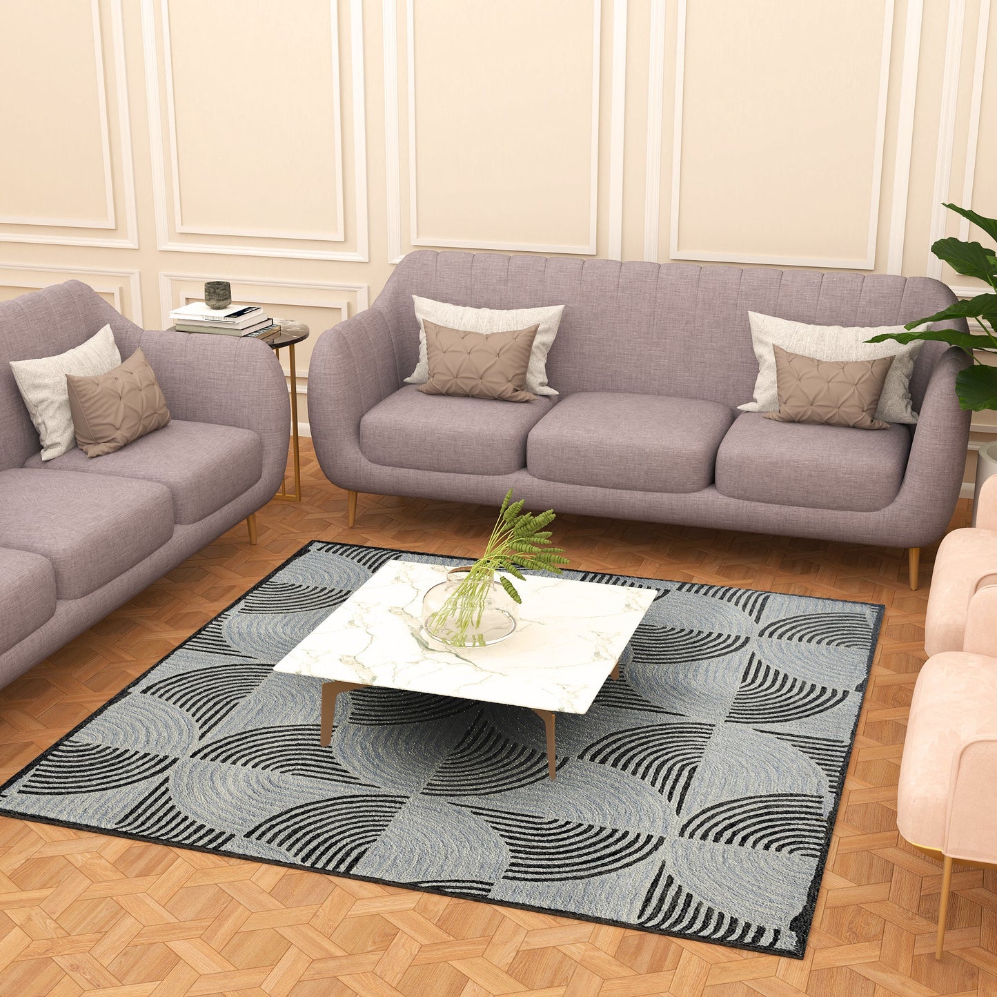 Premium Hand-Tufted Rug Made of 100% Wool - Mono Loops - 6x6 Feet