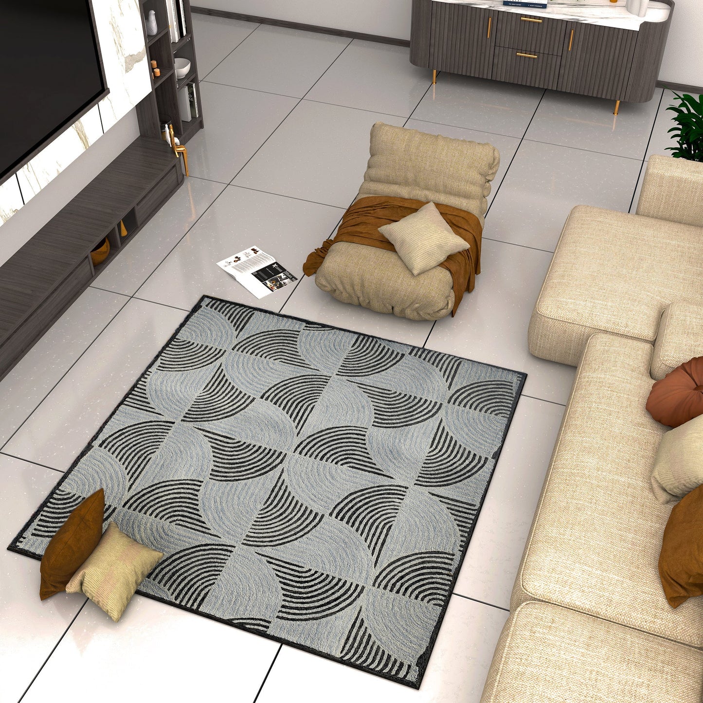 Premium Hand-Tufted Rug Made of 100% Wool - Mono Loops - 6x6 Feet