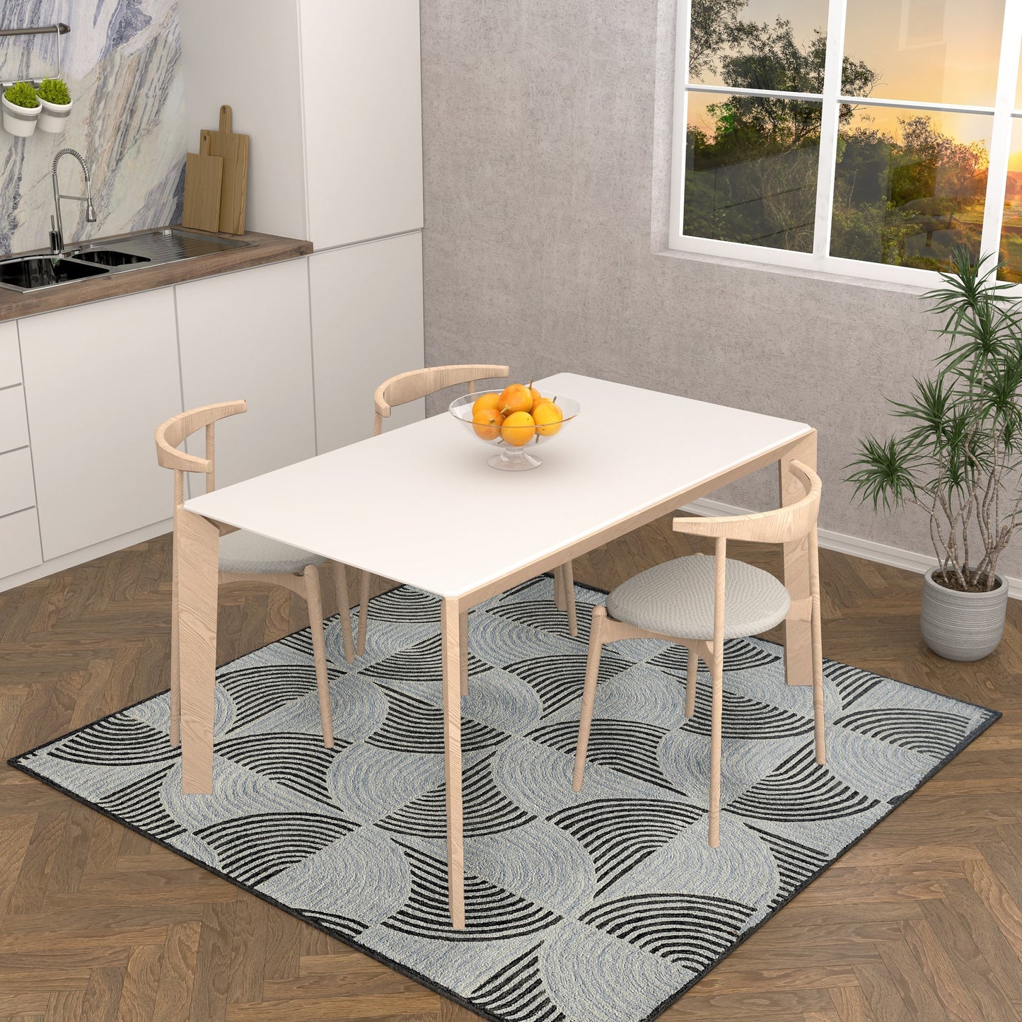 Premium Hand-Tufted Rug Made of 100% Wool - Mono Loops - 6x6 Feet