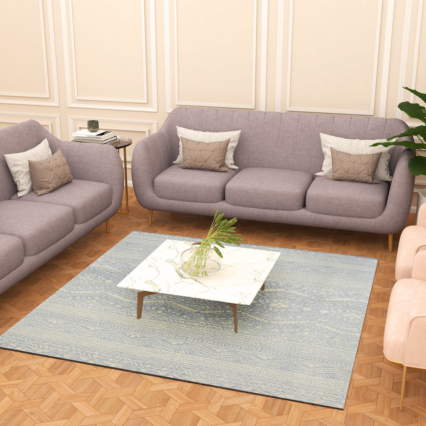 Premium Hand-Tufted Rug Made of 100% Wool - Morning Mist - 6x6 Feet