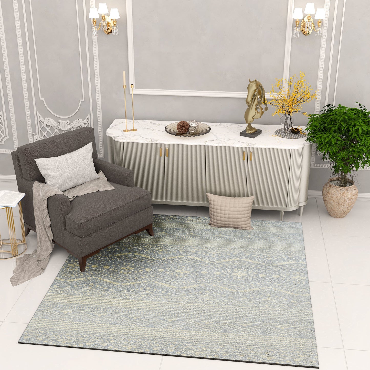 Premium Hand-Tufted Rug Made of 100% Wool - Morning Mist - 6x6 Feet