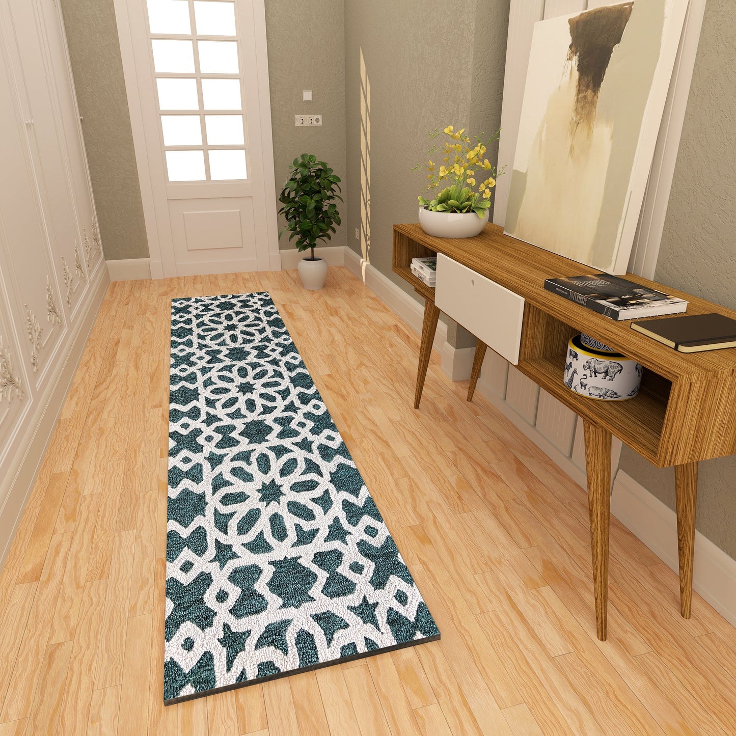Premium Hand-Tufted Rug Made of 100% Wool - Noir Grid - 2x10 Feet
