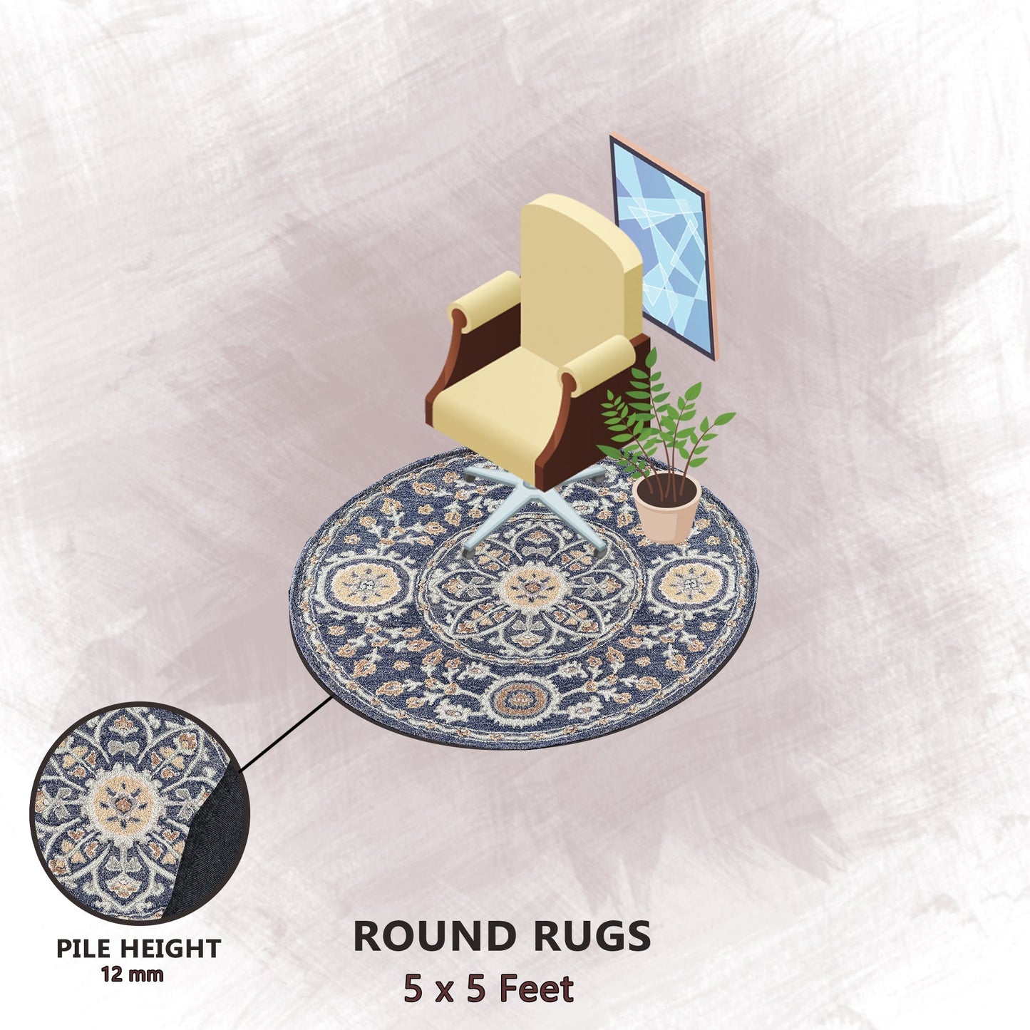 Premium Hand-Tufted Rug Made of 100% Wool - Nomadic Sun - 5x5 Feet
