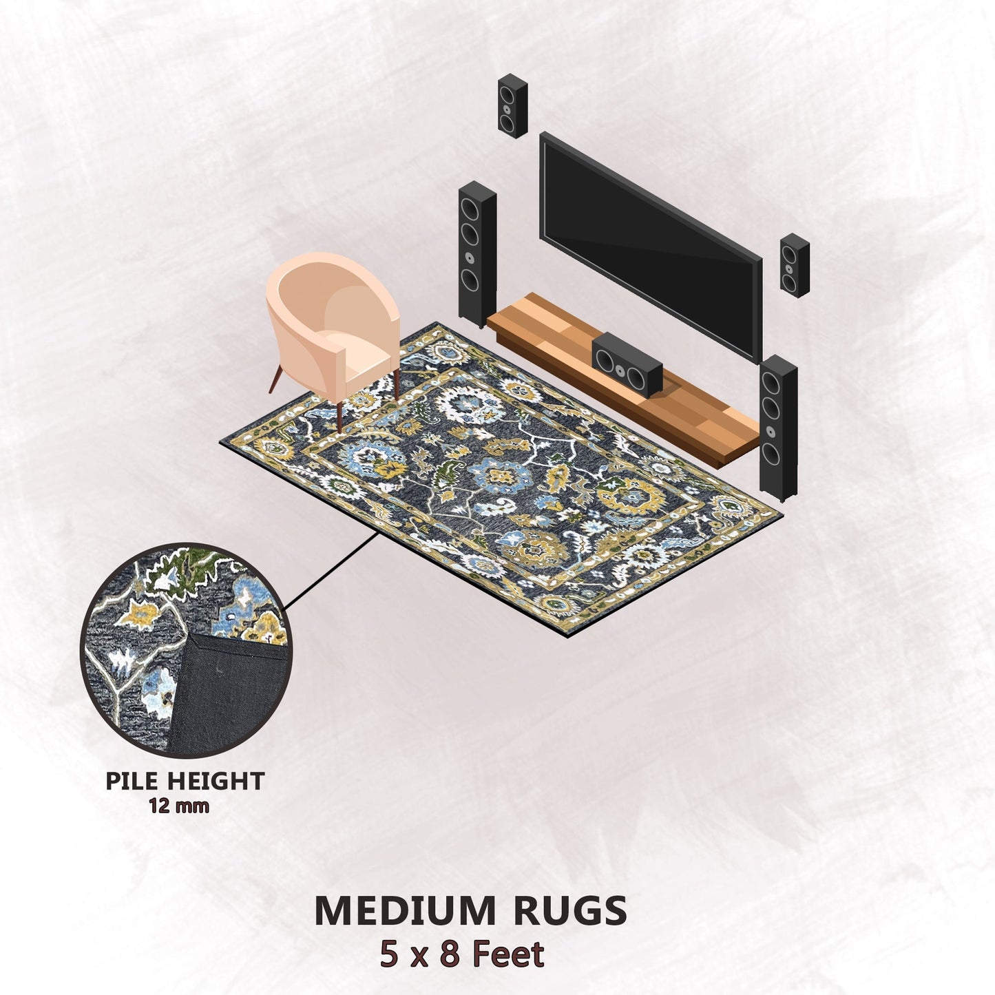 Premium Hand-Tufted Rug Made of 100% Wool - Old Country - 5x8 Feet