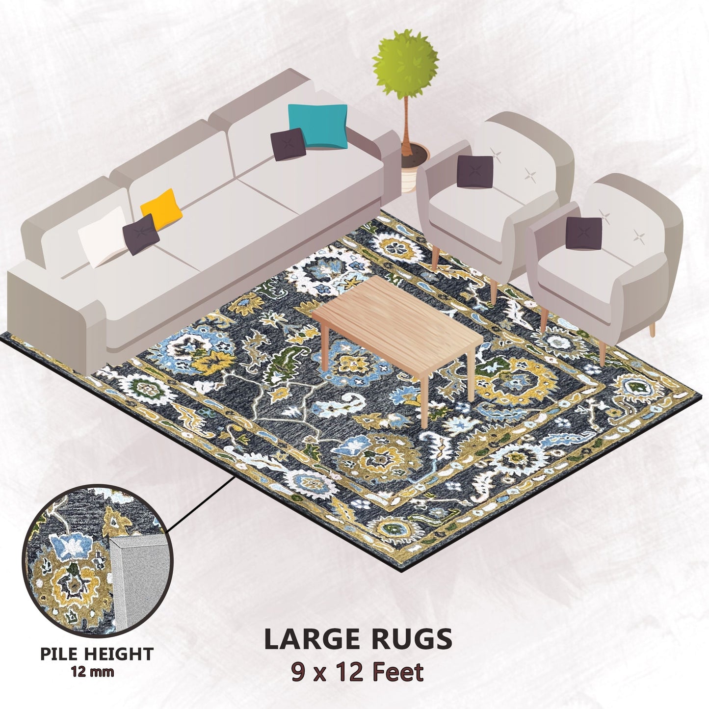 Premium Hand-Tufted Rug Made of 100% Wool - Old Country - 9x12 Feet