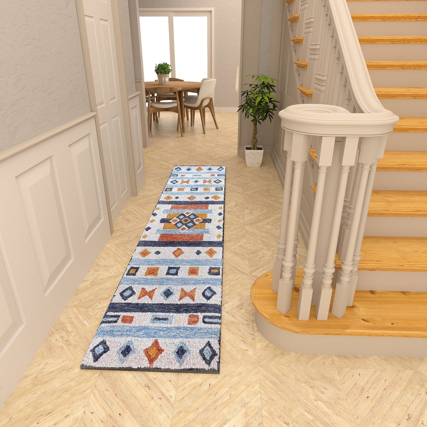 Premium Hand-Tufted Rug Made of 100% Wool - Ojo De Dios - 2x8 Feet