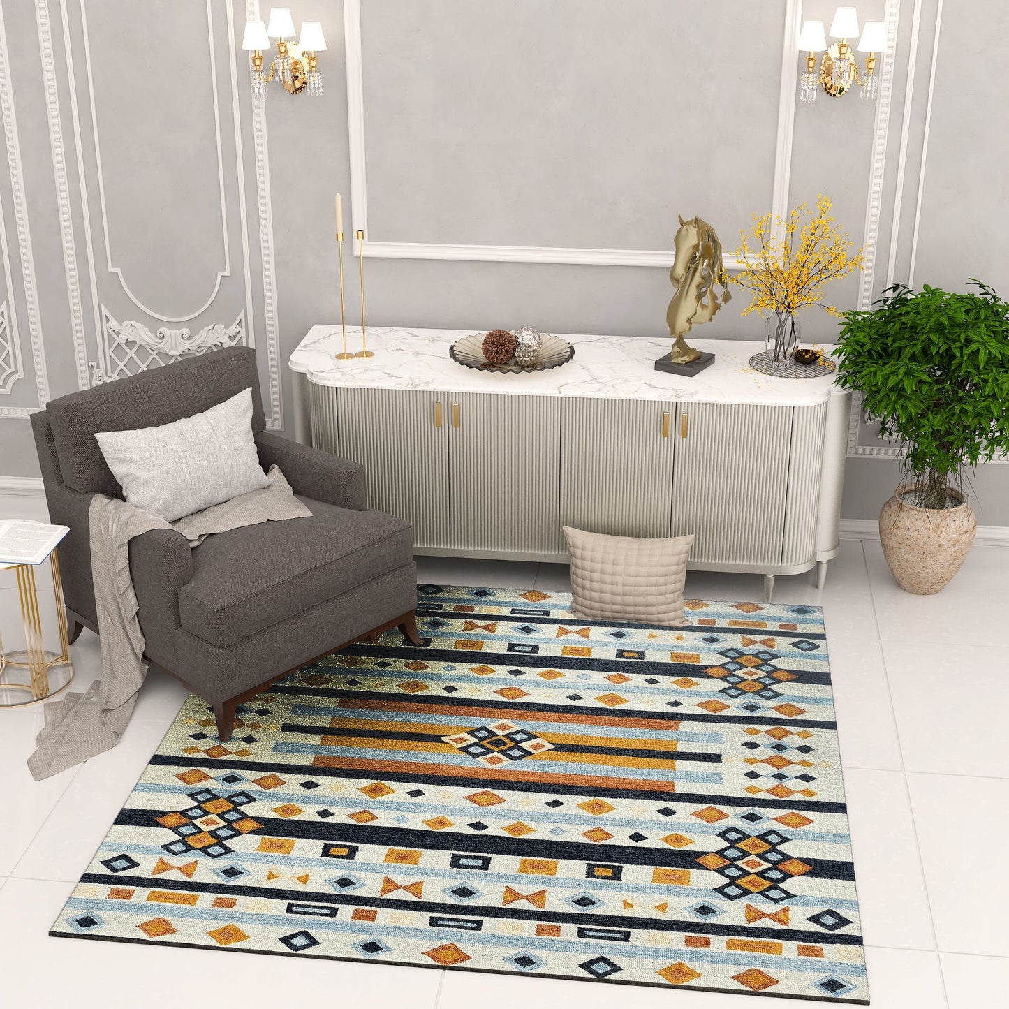 Premium Hand-Tufted Rug Made of 100% Wool - Ojo De Dios - 6x6 Feet
