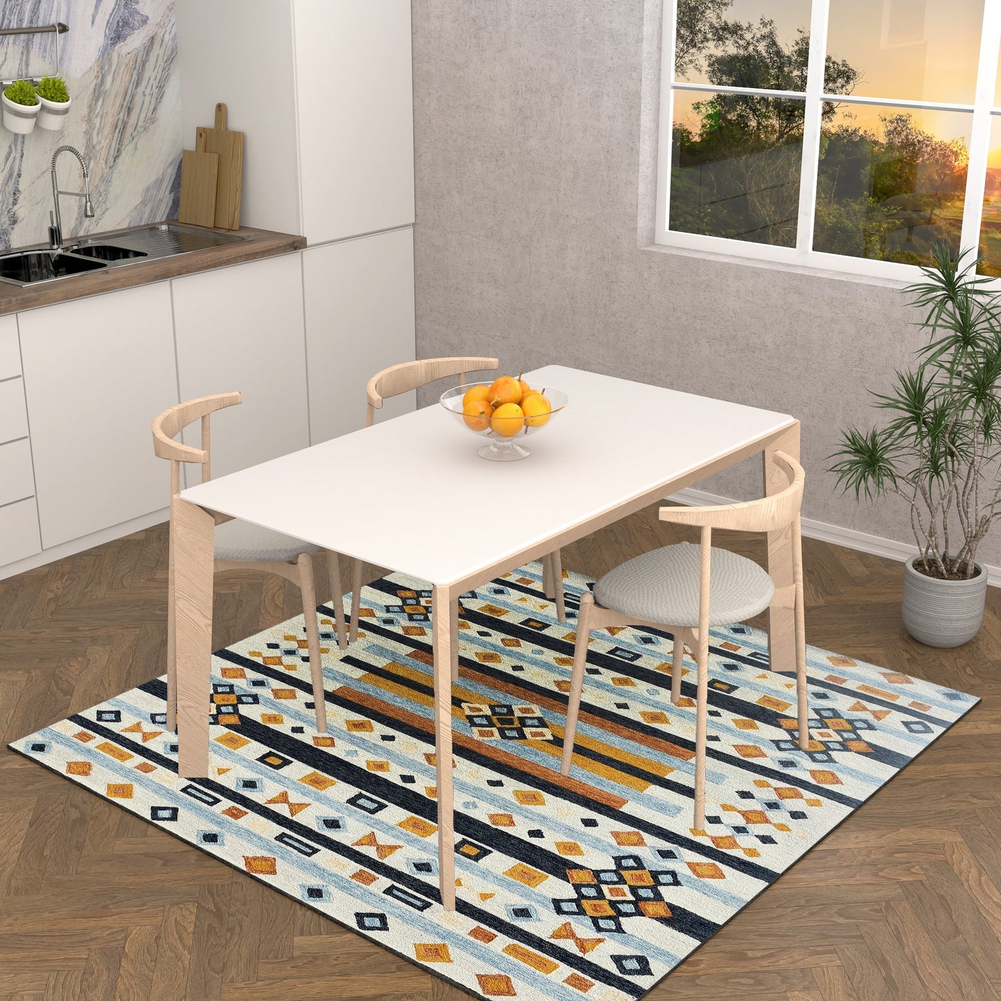 Premium Hand-Tufted Rug Made of 100% Wool - Ojo De Dios - 6x6 Feet