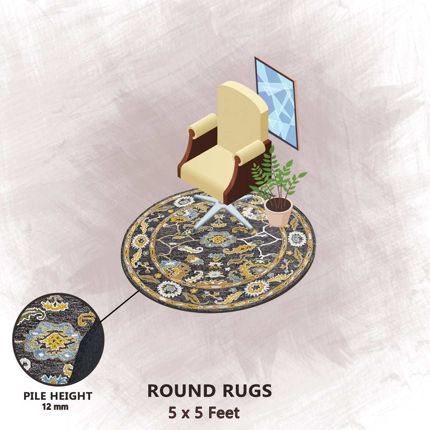 Premium Hand-Tufted Rug Made of 100% Wool - Old Country - 5x5 Feet