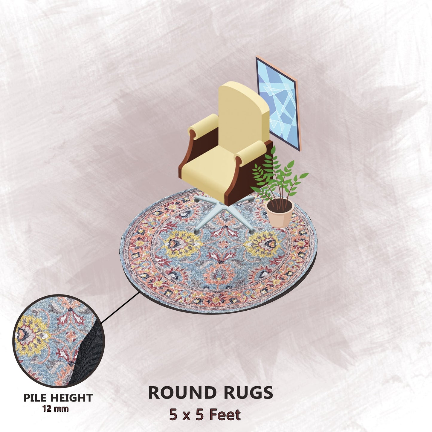 Premium Hand-Tufted Rug Made of 100% Wool - Oui Versaille - 5x5 Feet