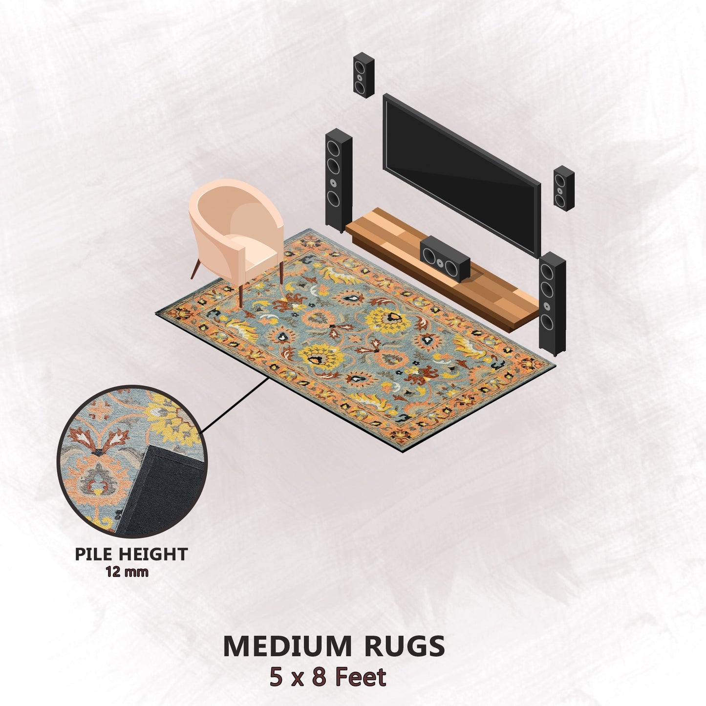 Premium Hand-Tufted Rug Made of 100% Wool - Oui Versaille - 5x8 Feet