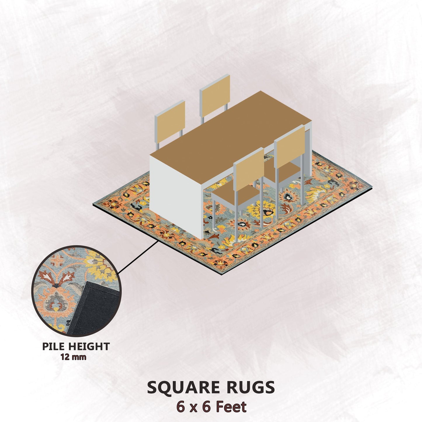 Premium Hand-Tufted Rug Made of 100% Wool - Oui Versaille - 6x6 Feet