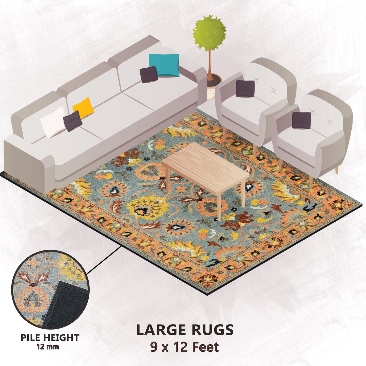 Premium Hand-Tufted Rug Made of 100% Wool - Oui Versaille - 9x12 Feet
