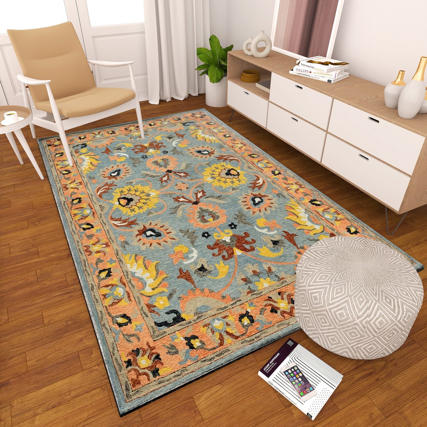 Premium Hand-Tufted Rug Made of 100% Wool - Oui Versaille - 5x8 Feet