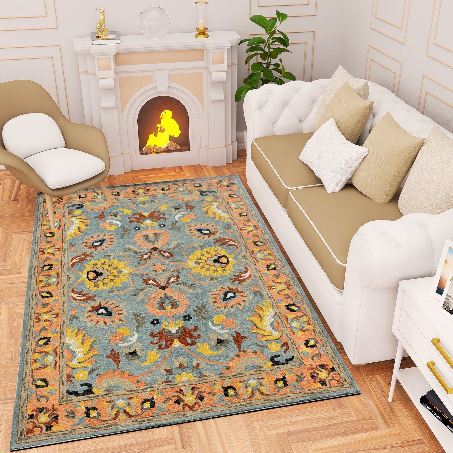 Premium Hand-Tufted Rug Made of 100% Wool - Oui Versaille - 5x8 Feet