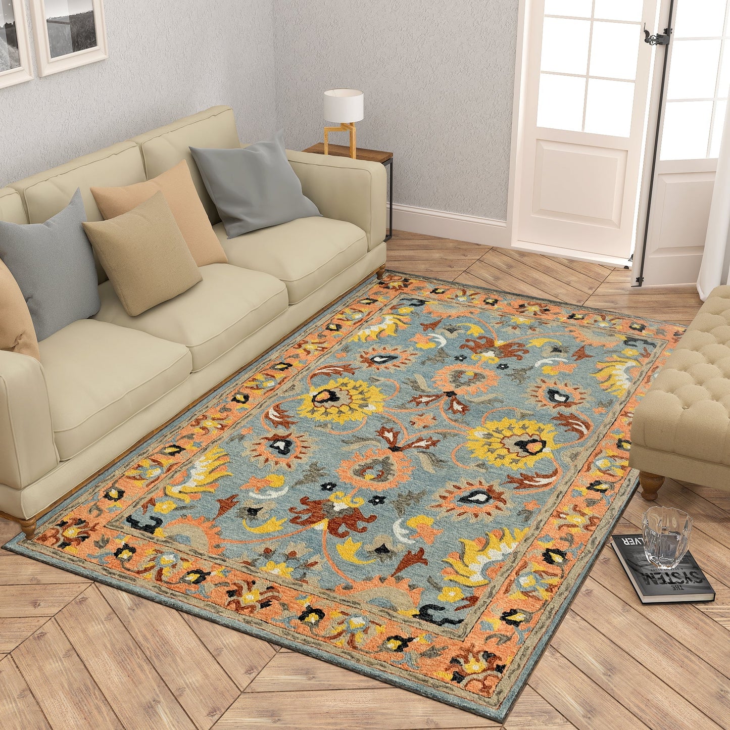 Premium Hand-Tufted Rug Made of 100% Wool - Oui Versaille - 5x8 Feet
