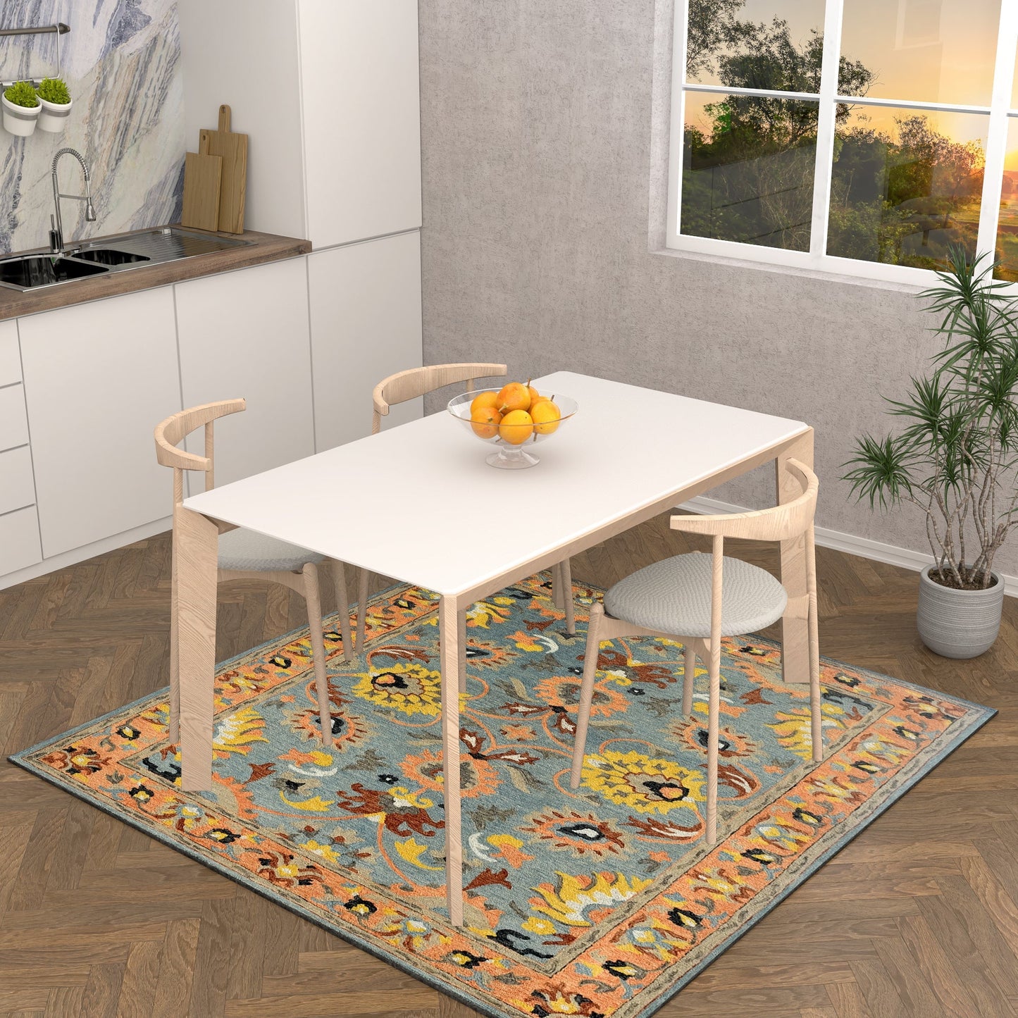 Premium Hand-Tufted Rug Made of 100% Wool - Oui Versaille - 6x6 Feet