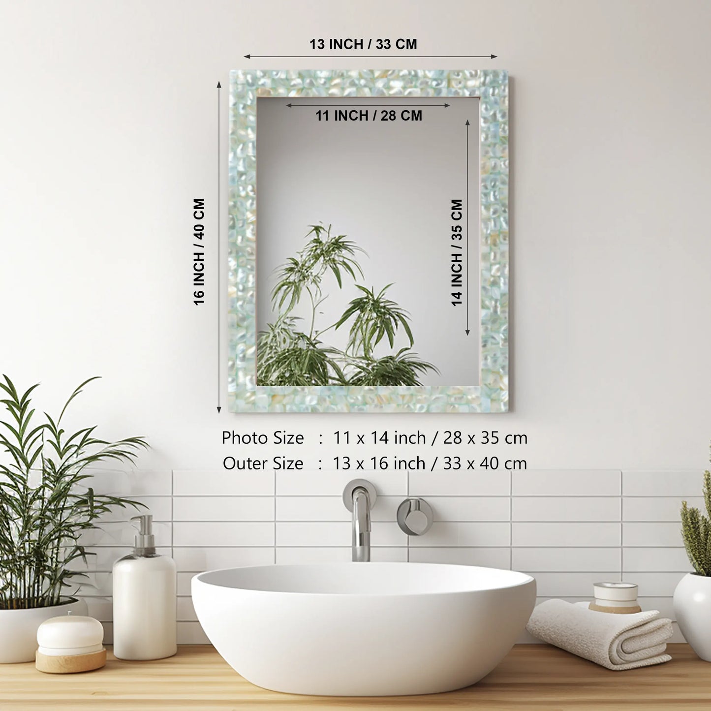 Make to Order Mother Of Pearl Green Mirror - 18x23 Inches