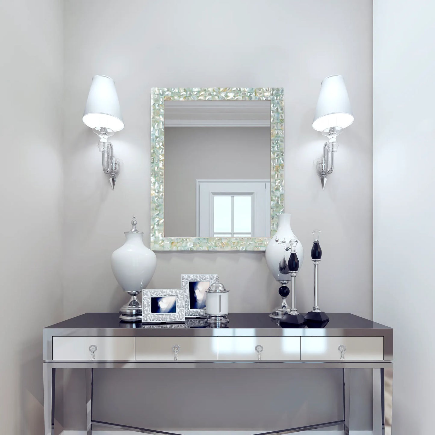 Make to Order Mother Of Pearl Green Mirror - 18x23 Inches